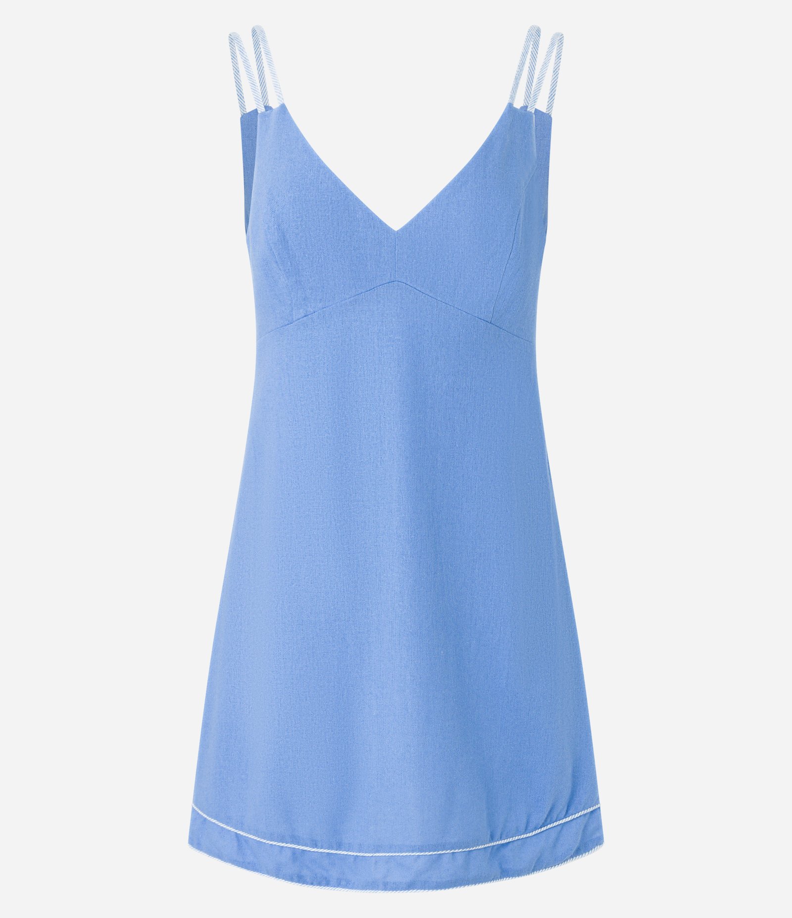 Vestido Curto em Viscose e Linho com Alças de Corda Azul 5