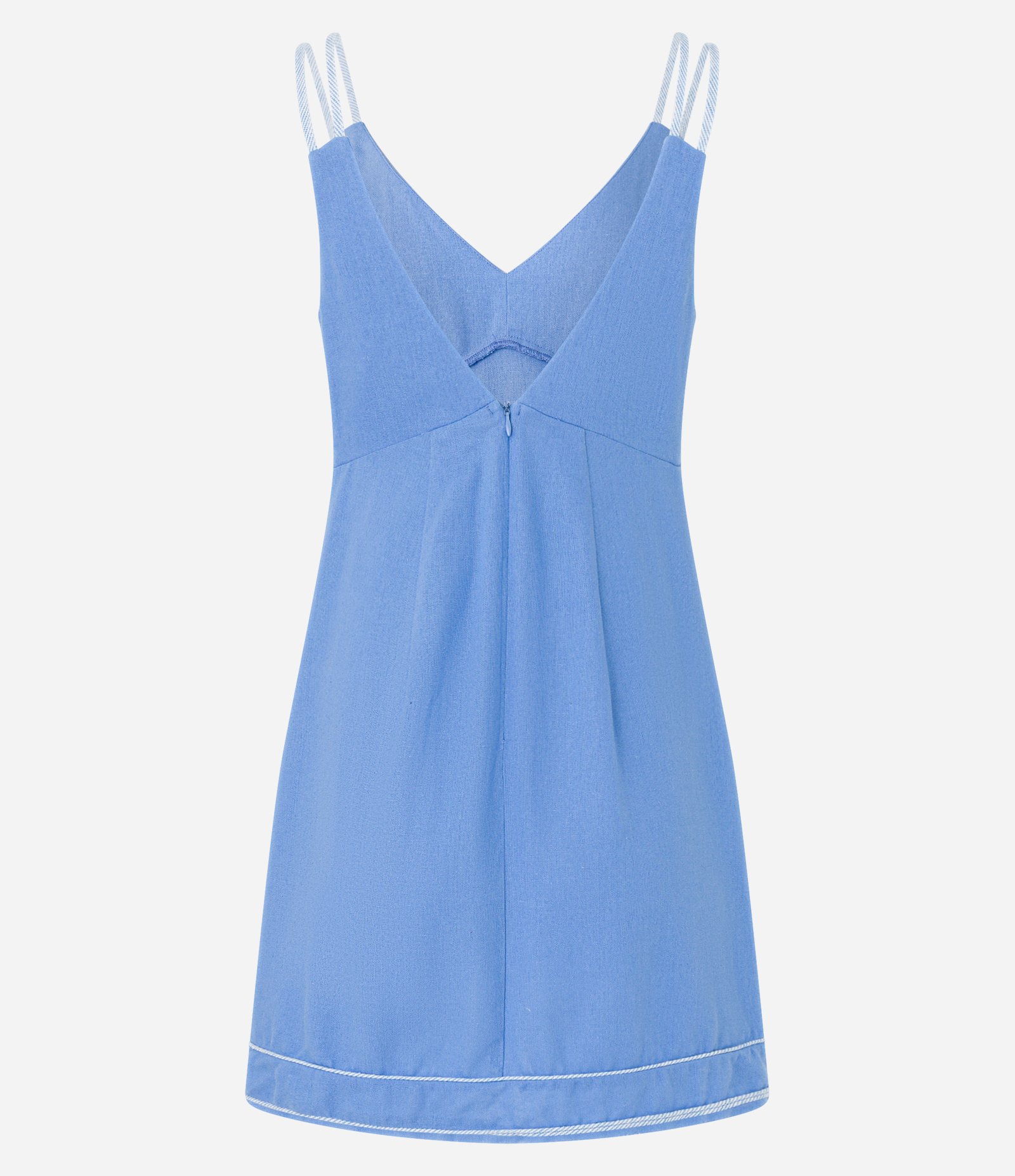 Vestido Curto em Viscose e Linho com Alças de Corda Azul 6