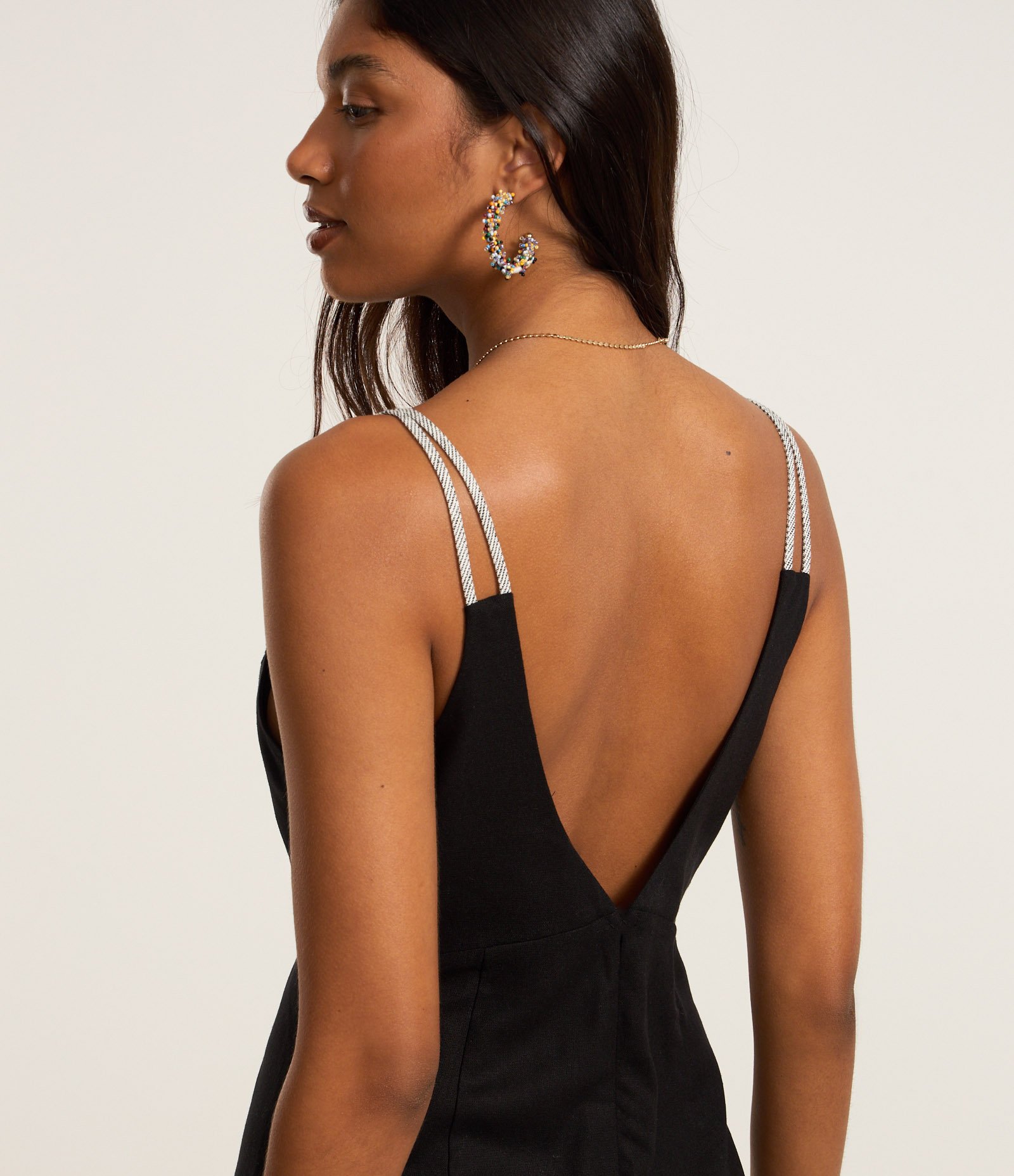 Vestido Curto em Viscose e Linho com Alças de Corda Preto 4