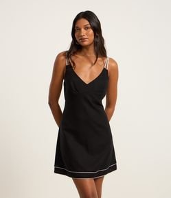 Vestido Curto em Viscose e Linho com Alças de Corda