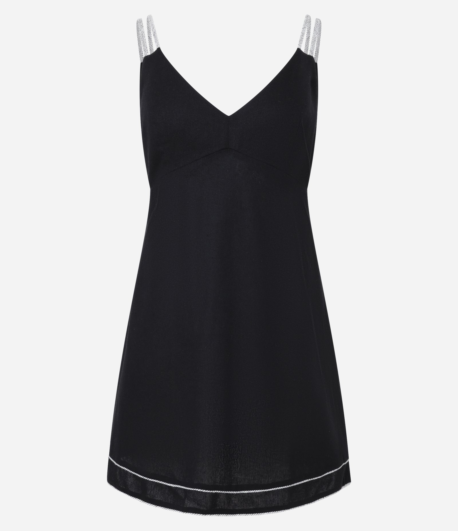 Vestido Curto em Viscose e Linho com Alças de Corda Preto 5