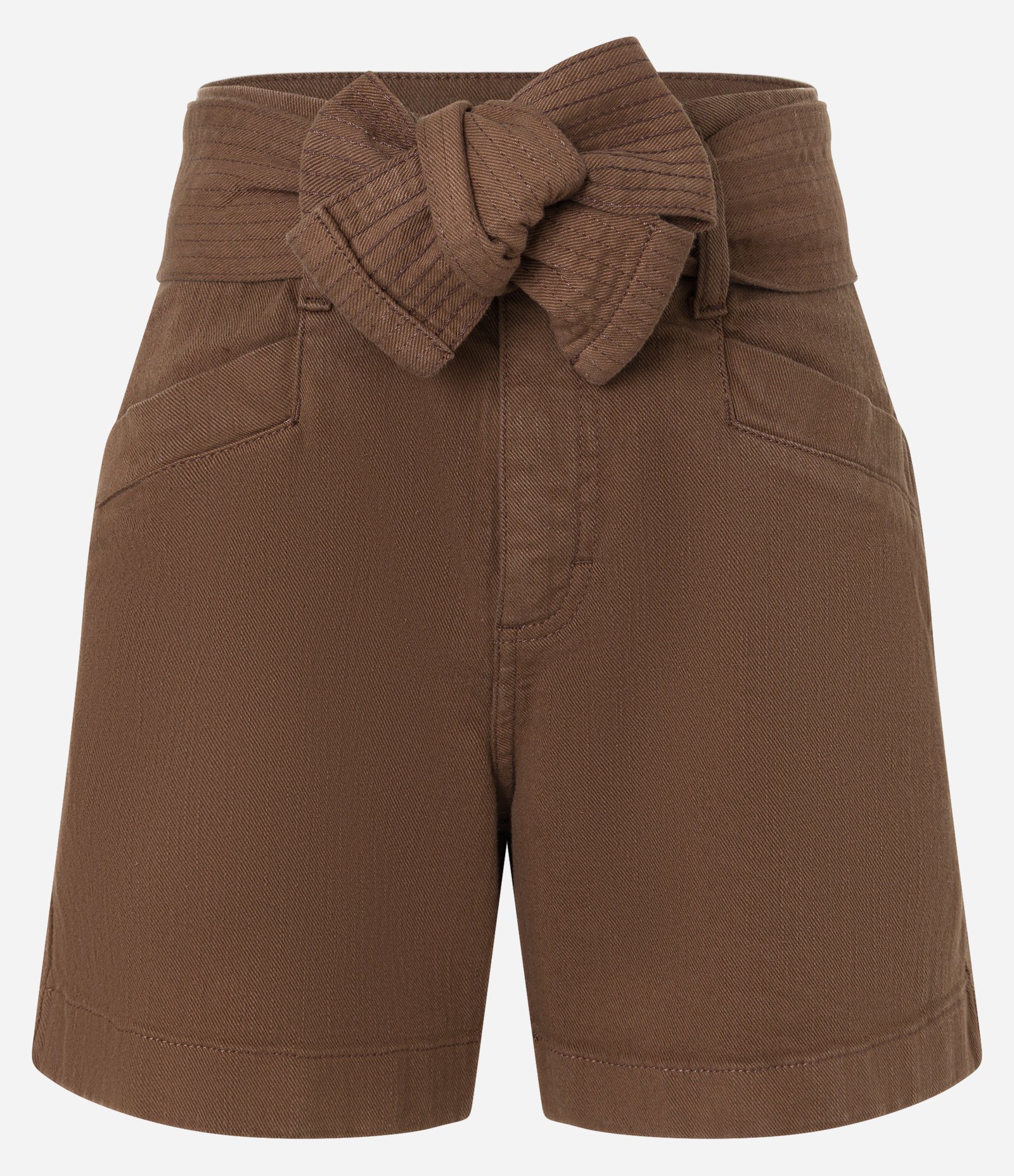 Short Curto em Sarja com Elastano e Cinto Faixa Marrom 5
