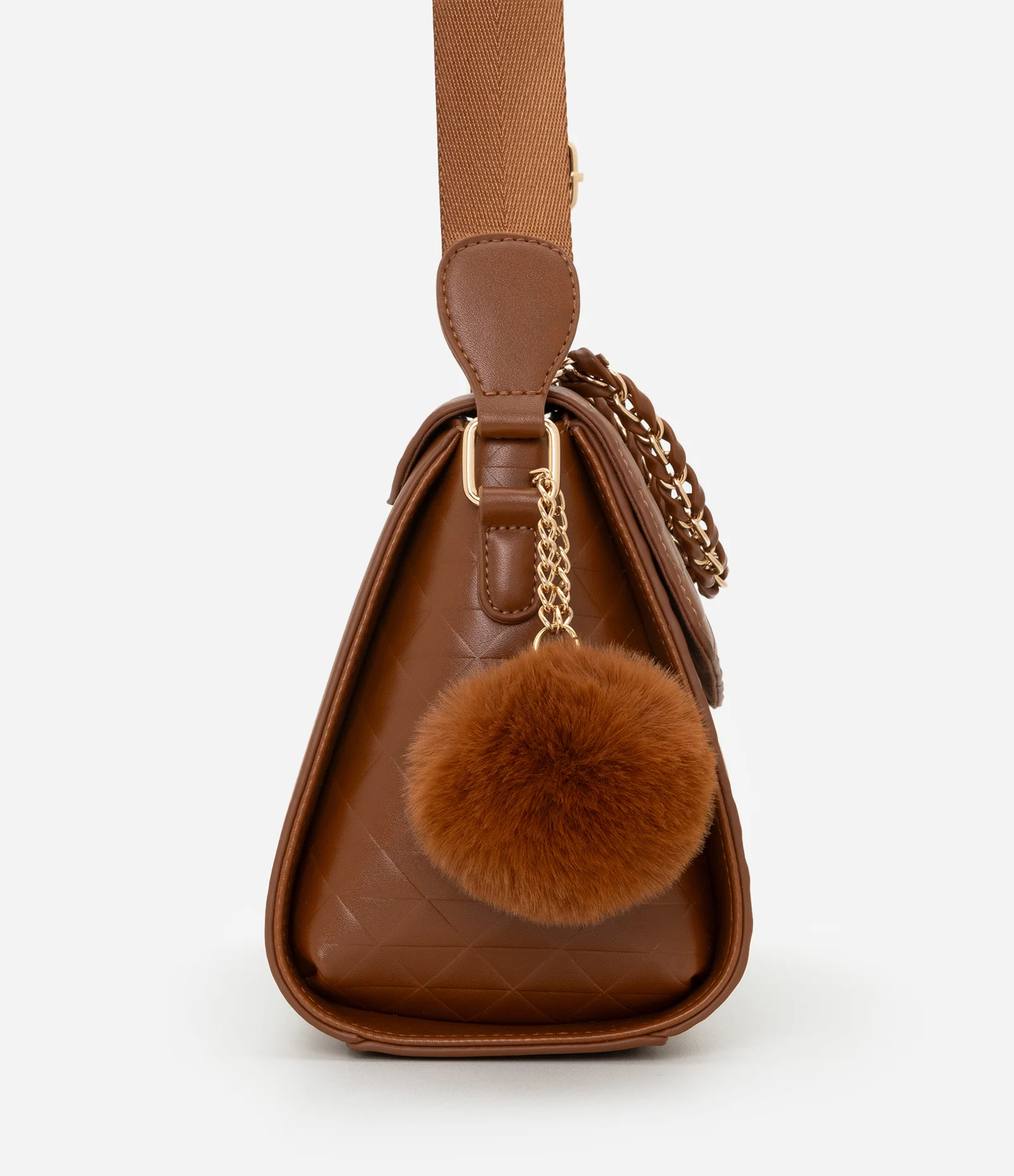 Bolsa Transversal Estruturada com Alça de Corrente Marrom 2