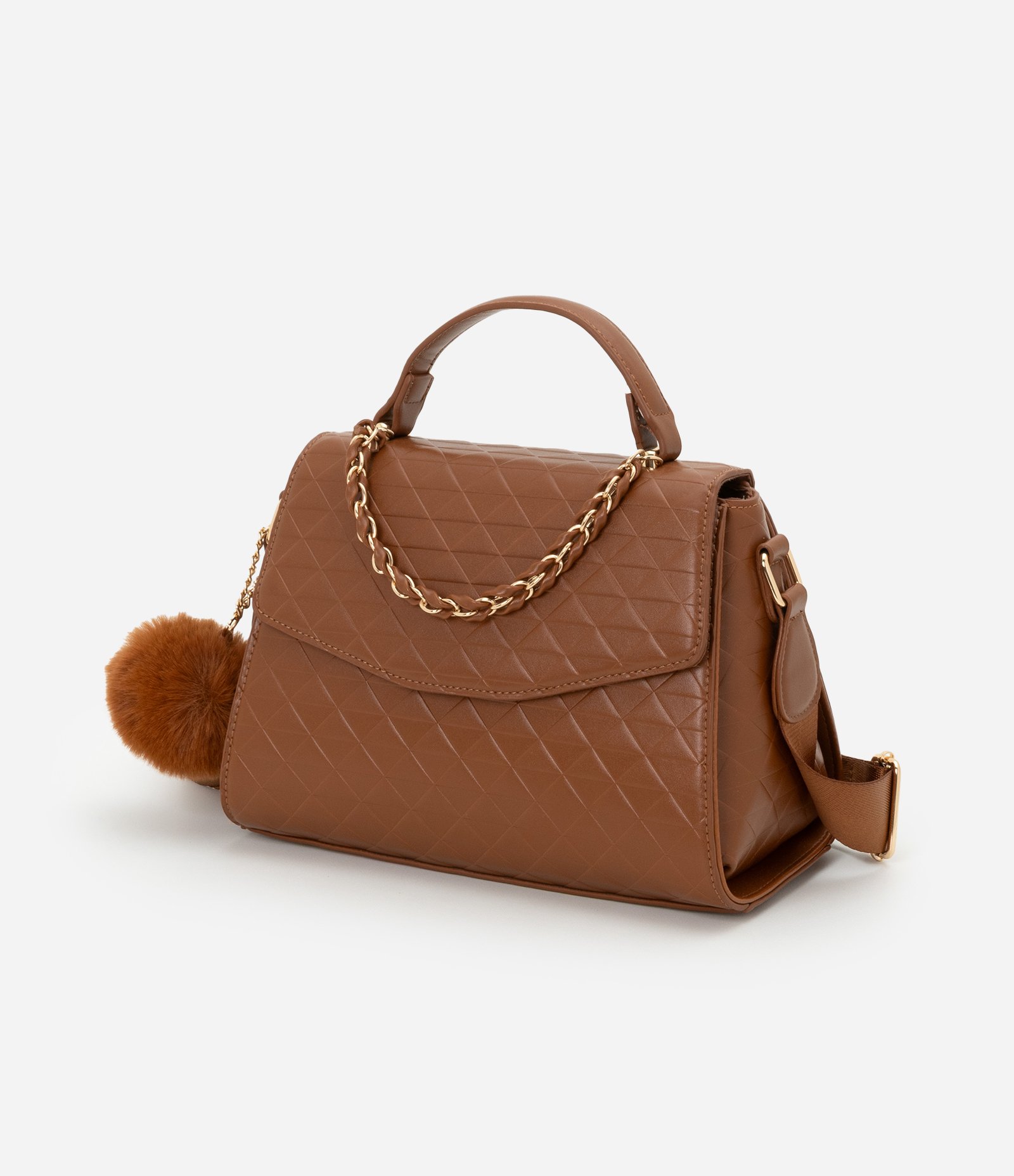 Bolsa Transversal Estruturada com Alça de Corrente Marrom 6
