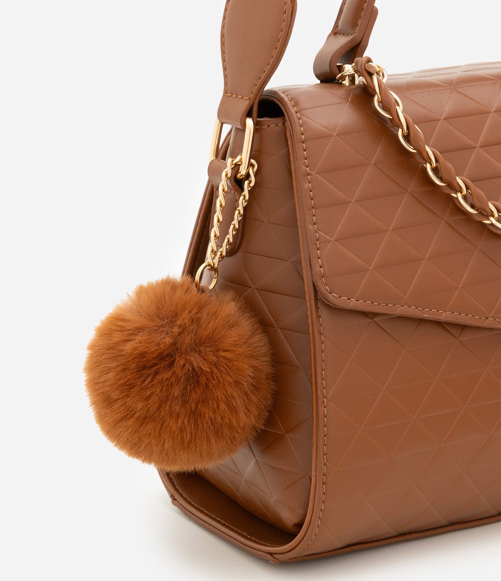 Bolsa Transversal Estruturada com Alça de Corrente Marrom 7