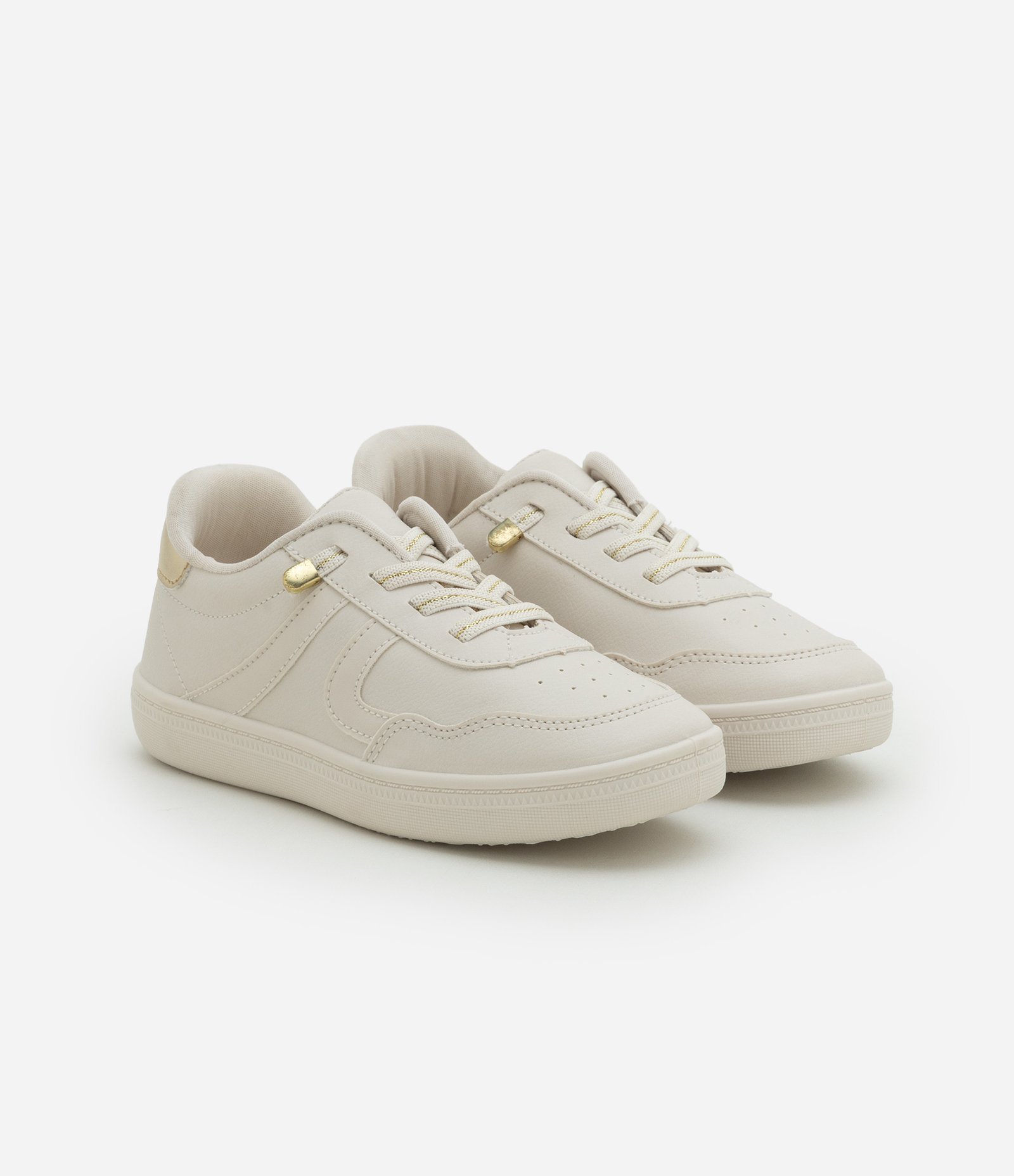 Tênis Infantil com Recortes e Ponteiras Metalizadas - Tam 28 ao 36 Off White 1