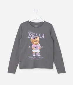 Camiseta Infantil com Estampa Ursinha - Tam 5 a 14 Anos