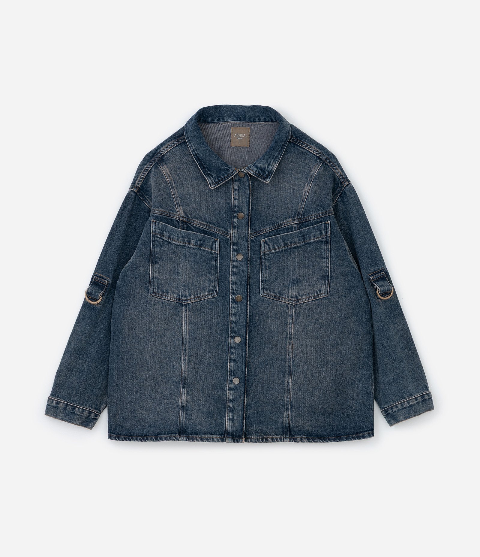 Camisa Jeans Dirty e Martingale com Bolso Curve & Plus Size Azul 5