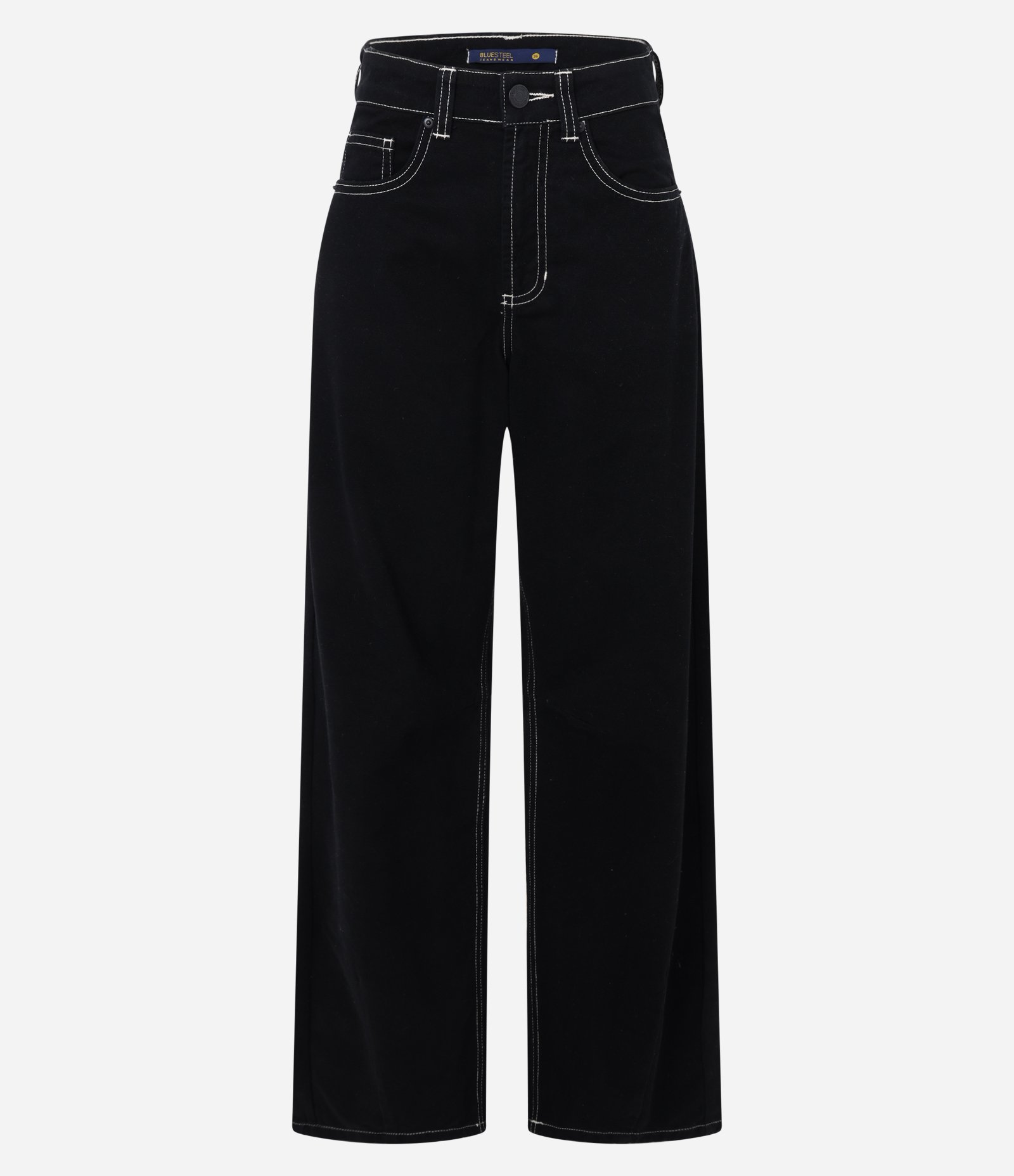 Calça Reta em Sarja com Costura Contrastante Preto 5