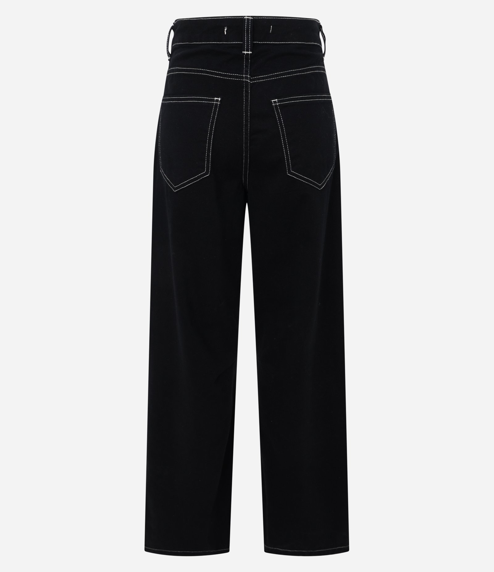 Calça Reta em Sarja com Costura Contrastante Preto 6