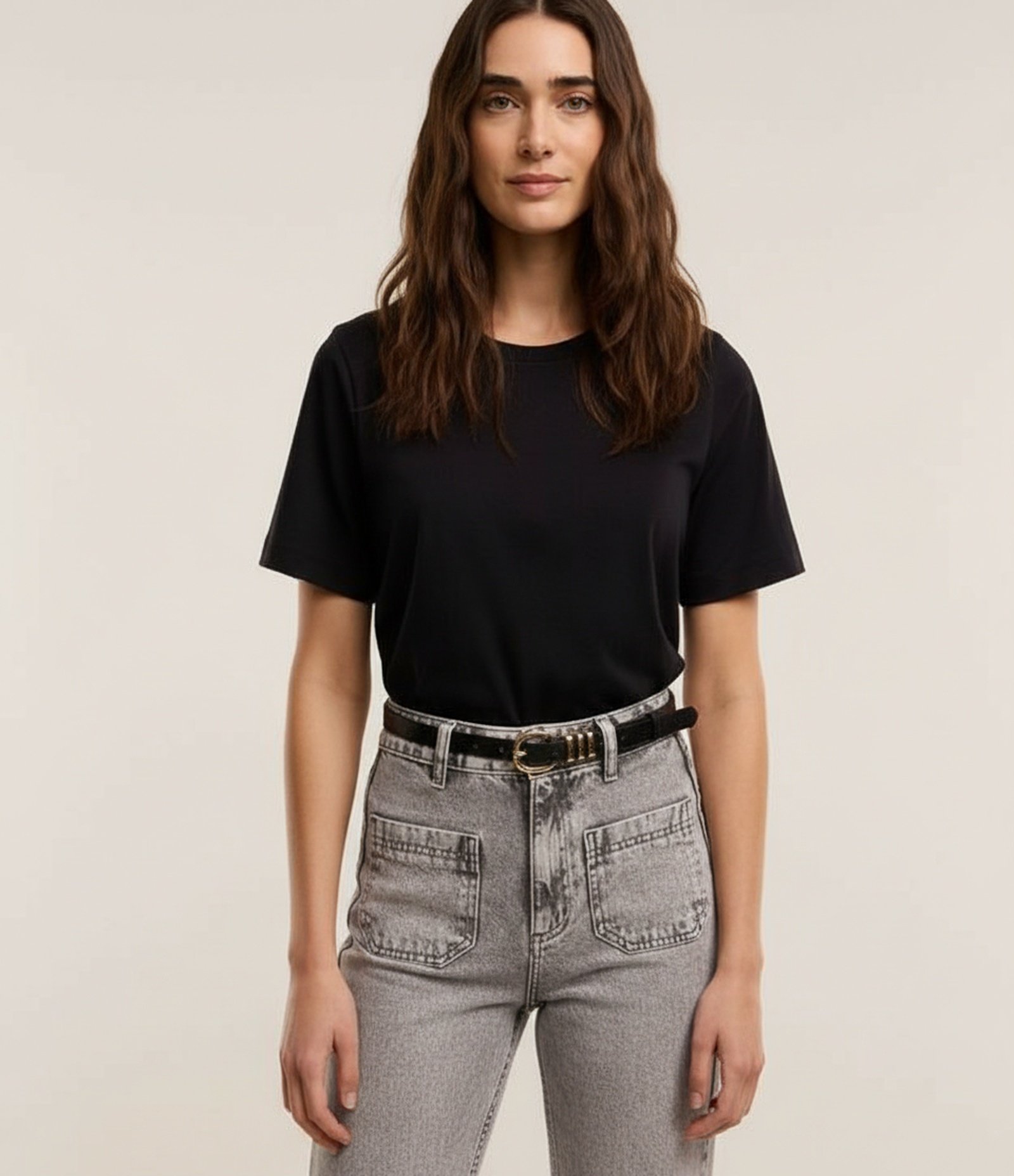 Camiseta Básica em Cotton com Gola Redonda Preto 4