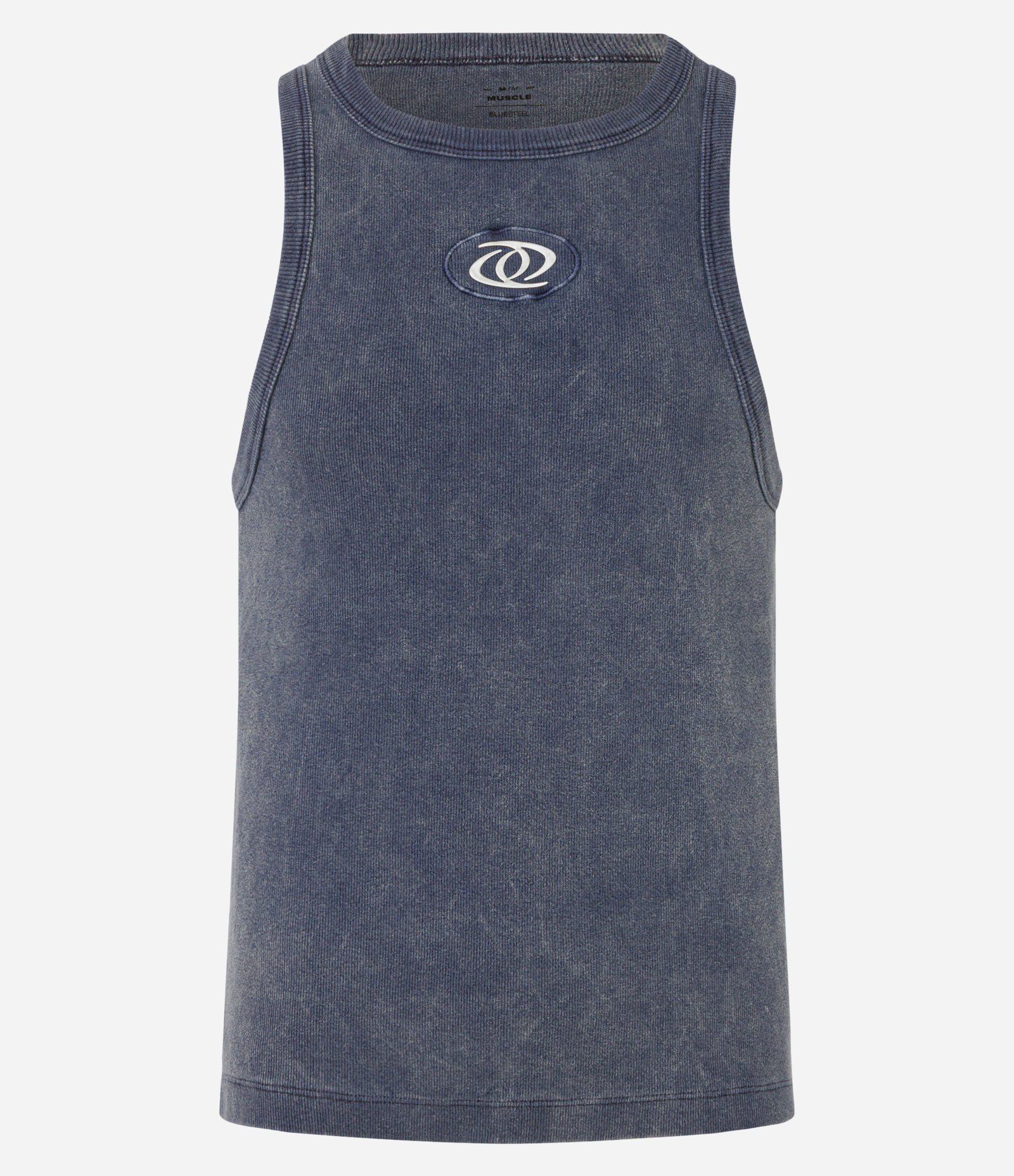 Regata Boxy em Ribana Estonado com Etiqueta Emborrachada Azul Marinho 1