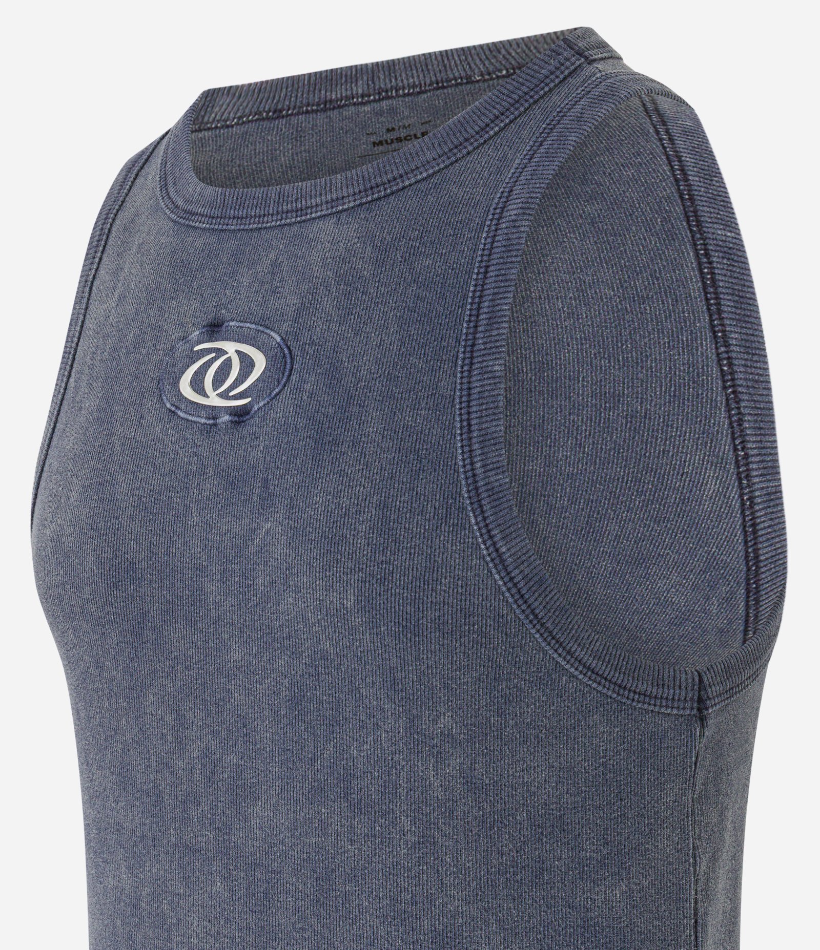 Regata Boxy em Ribana Estonado com Etiqueta Emborrachada Azul Marinho 2