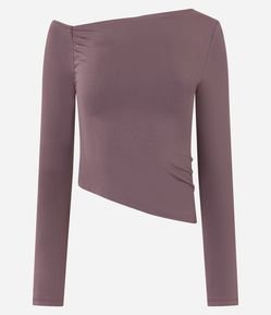 Blusa com Decote Assimétrico Detalhe Drapeado na Cava e Manga Longa