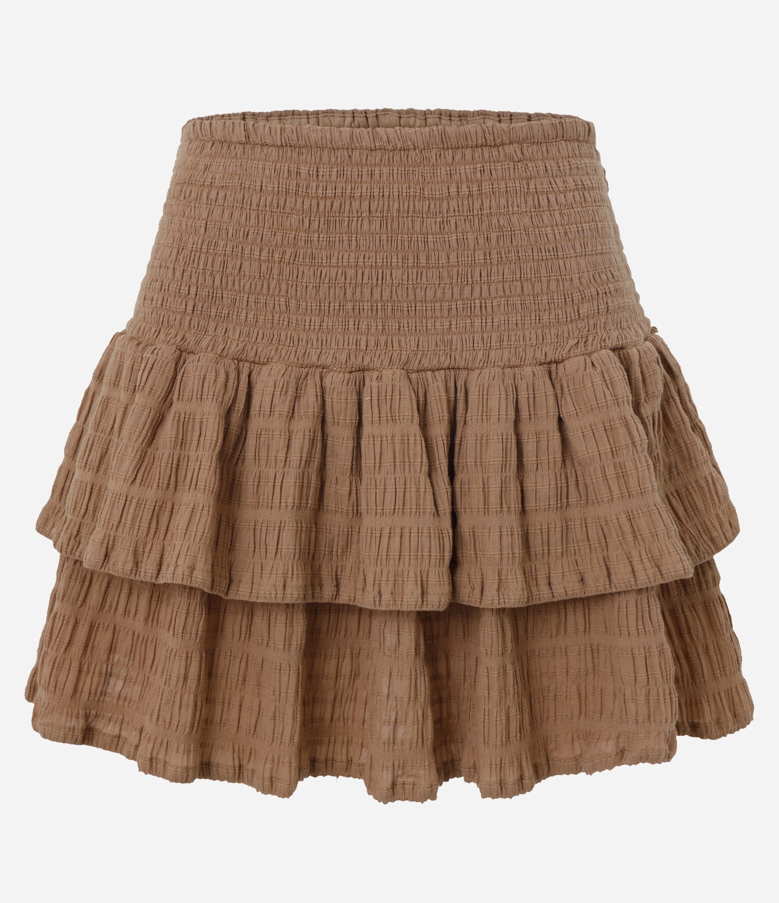 Saia Curta com Textura Maquinetada e Babado Marrom 5