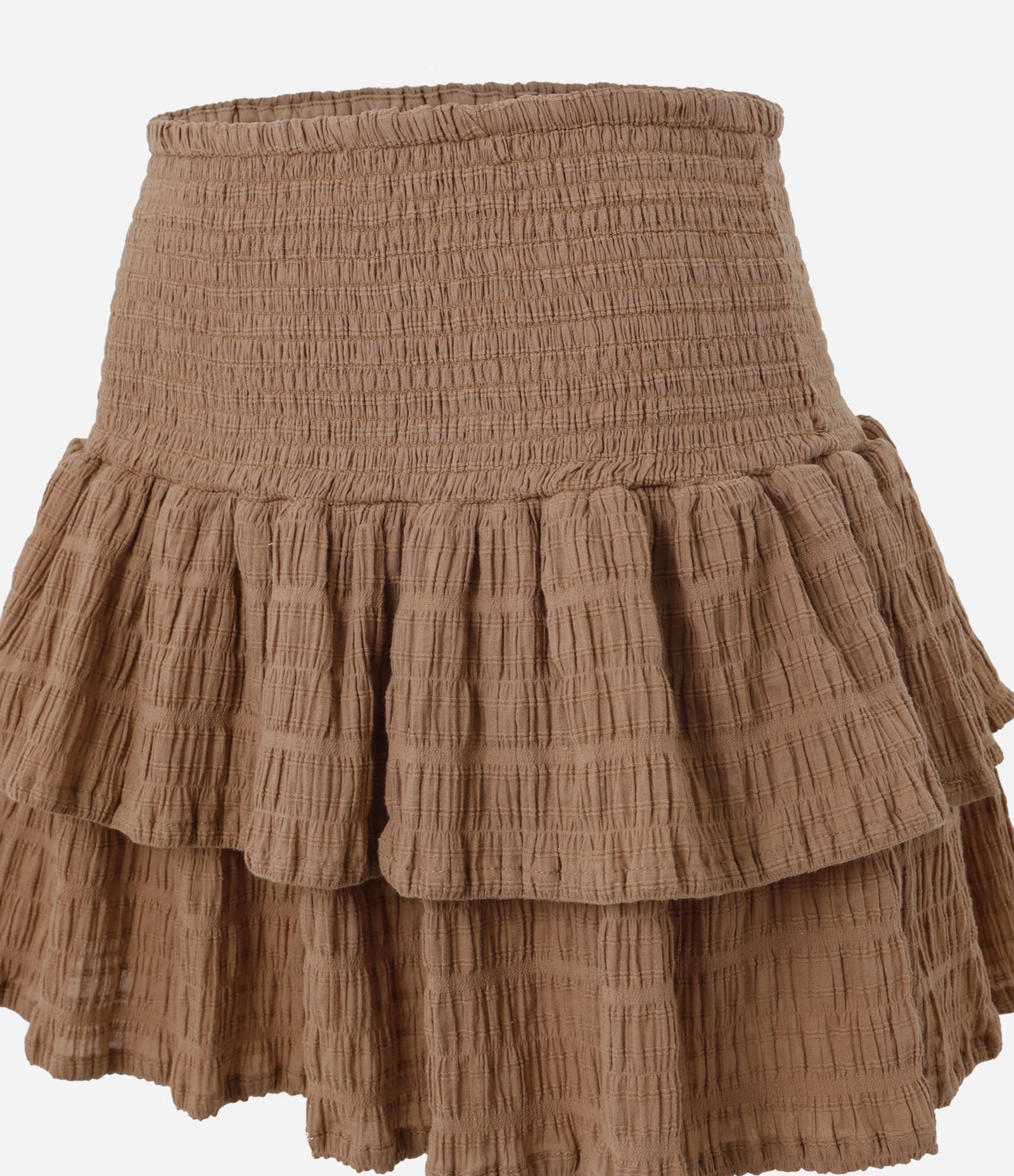 Saia Curta com Textura Maquinetada e Babado Marrom 6