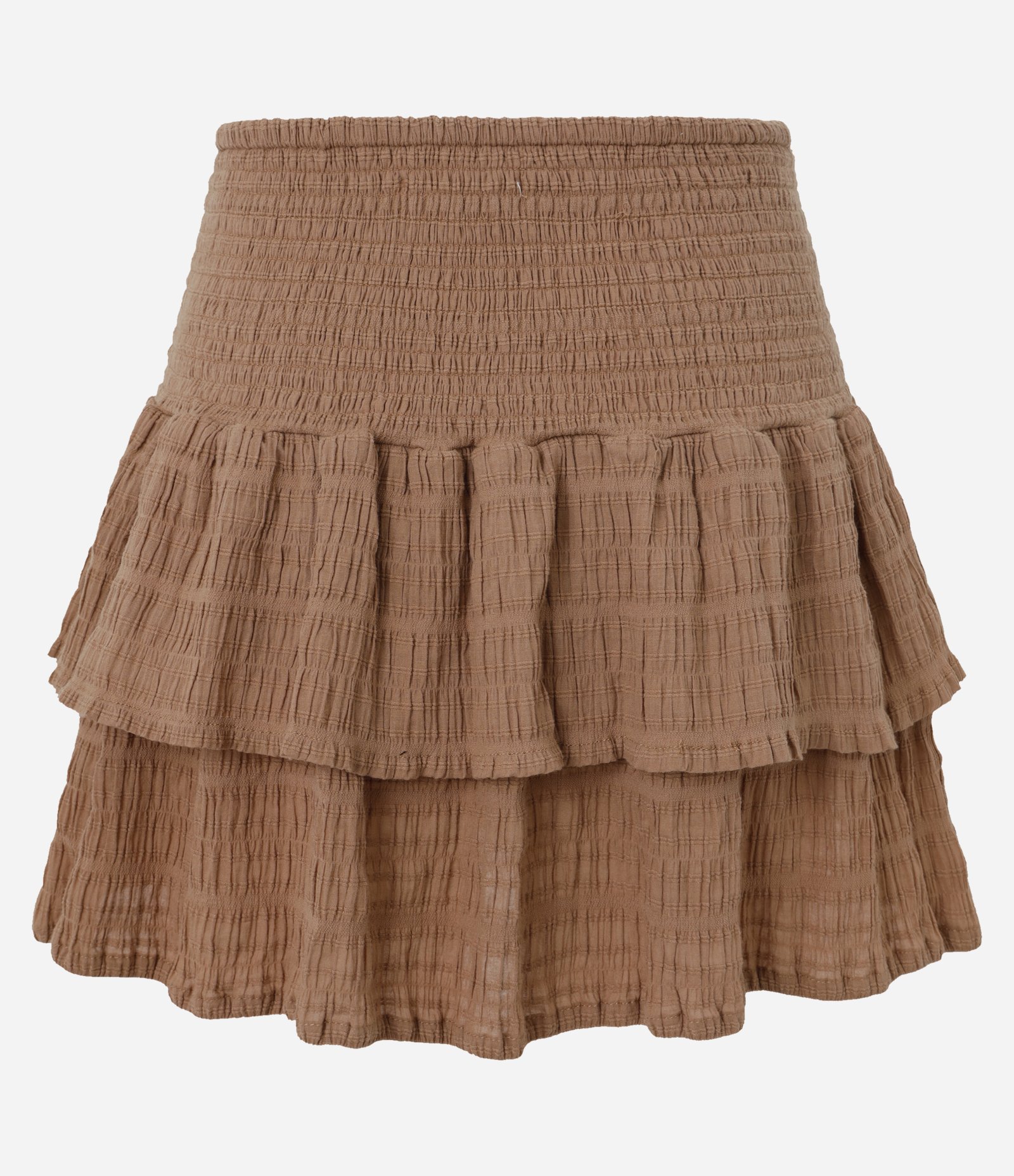 Saia Curta com Textura Maquinetada e Babado Marrom 7