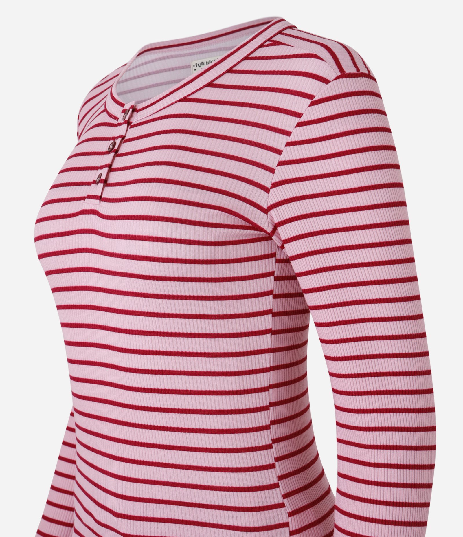 Pijama Longo em Ribana com Listras e Acabamento de Frufrus Rosa 5