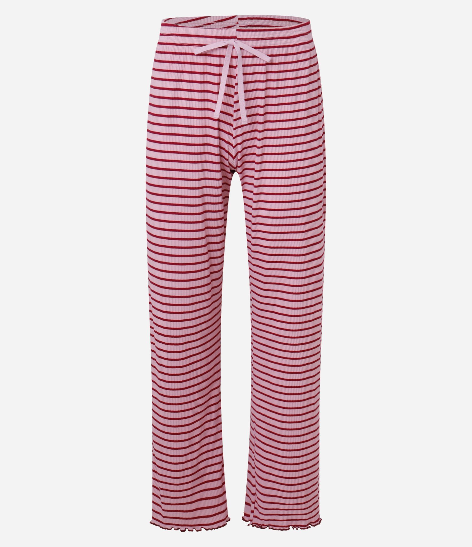 Pijama Longo em Ribana com Listras e Acabamento de Frufrus Rosa 7