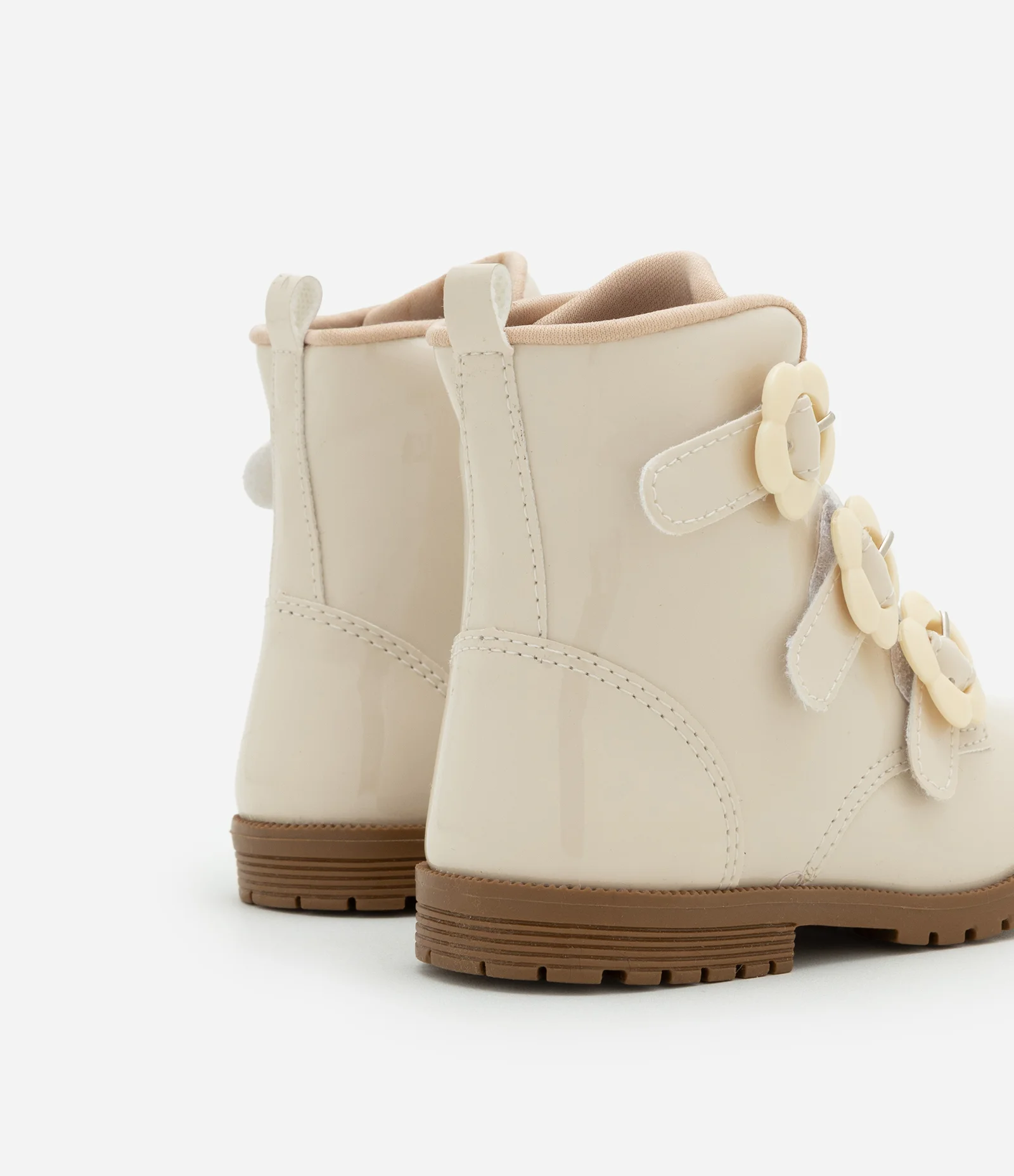 Bota Coturno Infantil com Fivelas Florzinhas - Tam 20 a 27 Bege 2