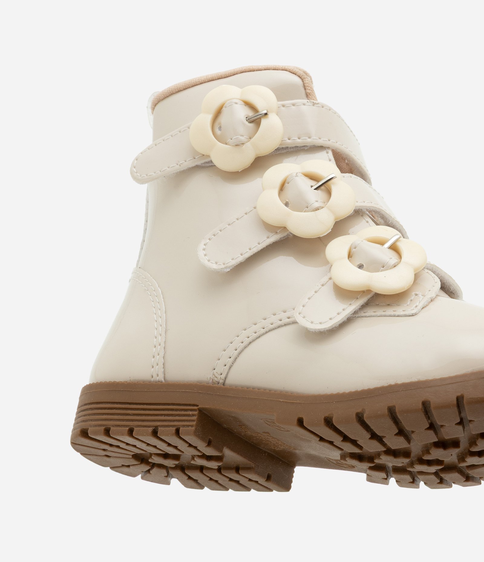 Bota Coturno Infantil com Fivelas Florzinhas - Tam 20 a 27 Bege 4