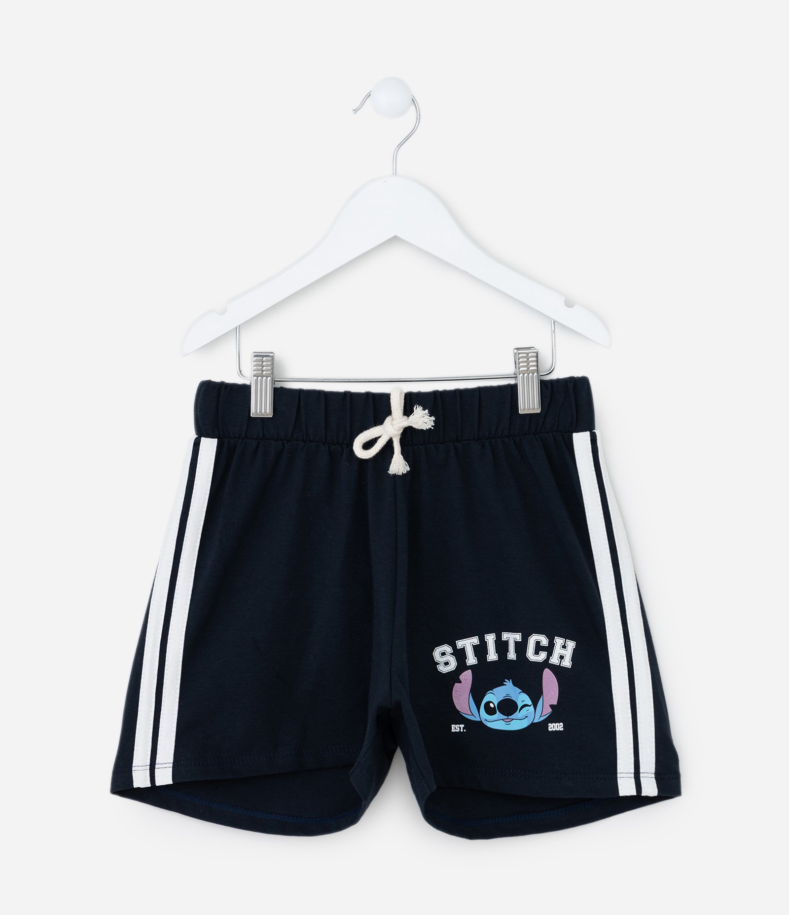 Short Infantil com Listras e Estampa do Stitch - Tam 5 a 14 Anos Azul Escuro 1
