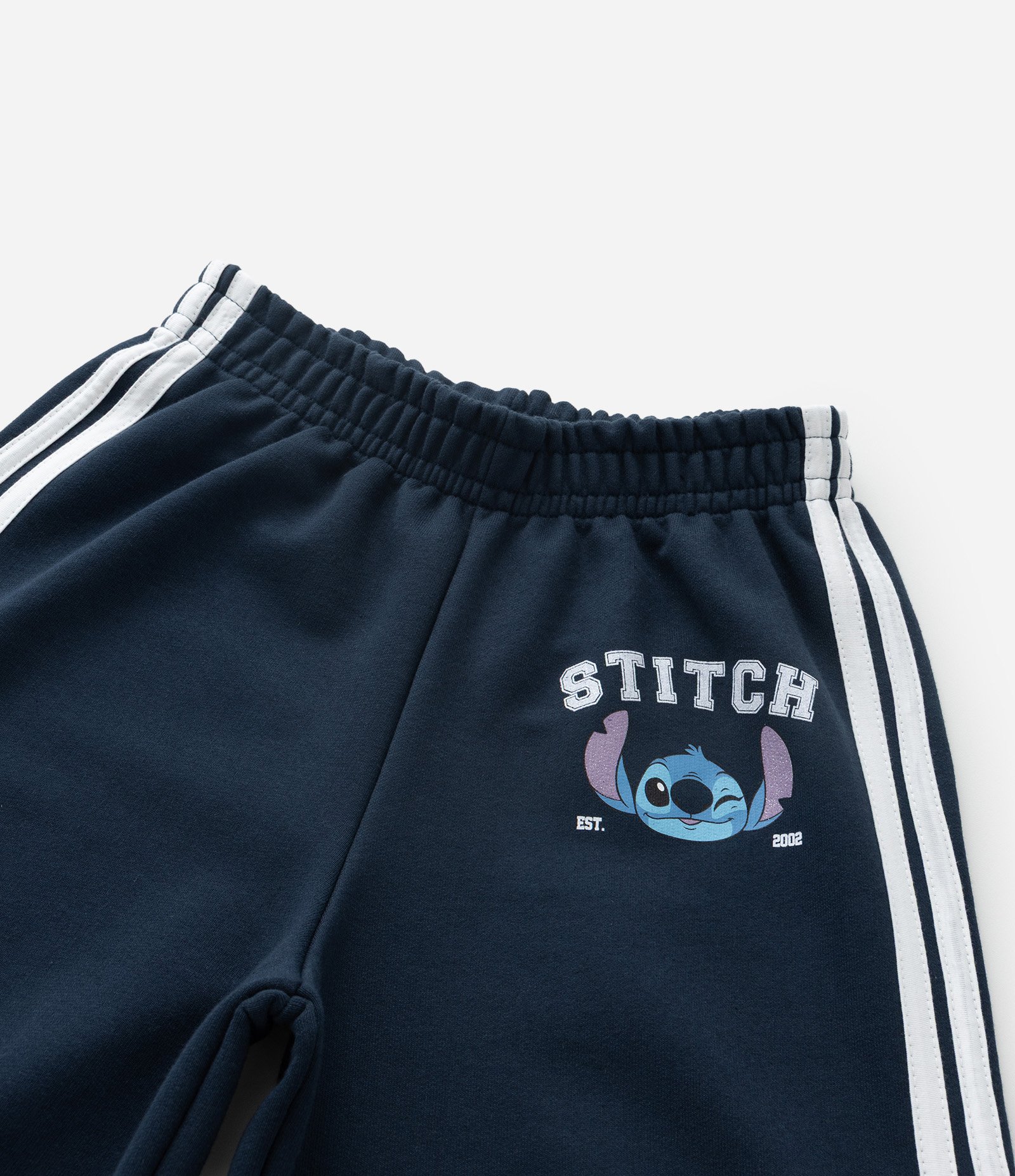 Calça Wide Leg Infantil com Listras e Estampa Stitch - Tam 7 a 14 Anos Azul 5