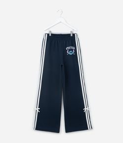 Calça Wide Leg Infantil com Listras e Estampa Stitch - Tam 7 a 14 Anos