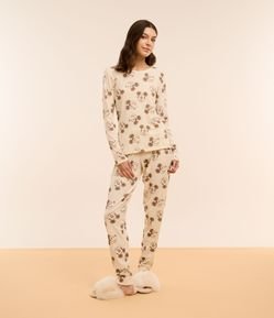 Pijama Longo em Ribana com Estampa Mickey