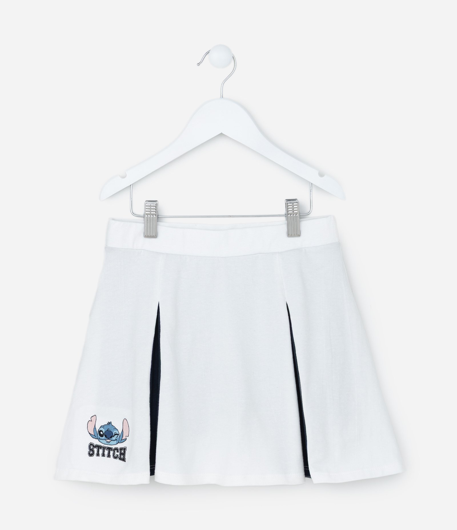 Short Saia Infantil Plissada com Estampa do Stitch - Tam 5 a 14 Anos Branco 1