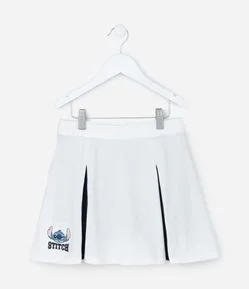 Short Saia Infantil Plissada com Estampa do Stitch - Tam 5 a 14 Anos