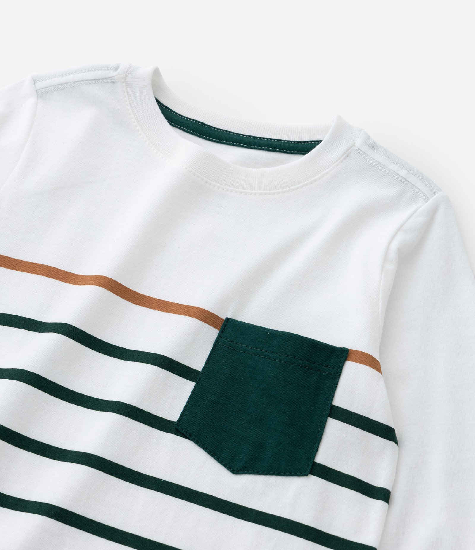 Camiseta Infantil com Bolso e Estampa de Listras - Tam 1 a 6 Anos Branco 4