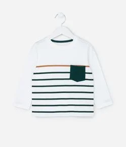 Camiseta Infantil com Bolso e Estampa de Listras - Tam 1 a 6 Anos