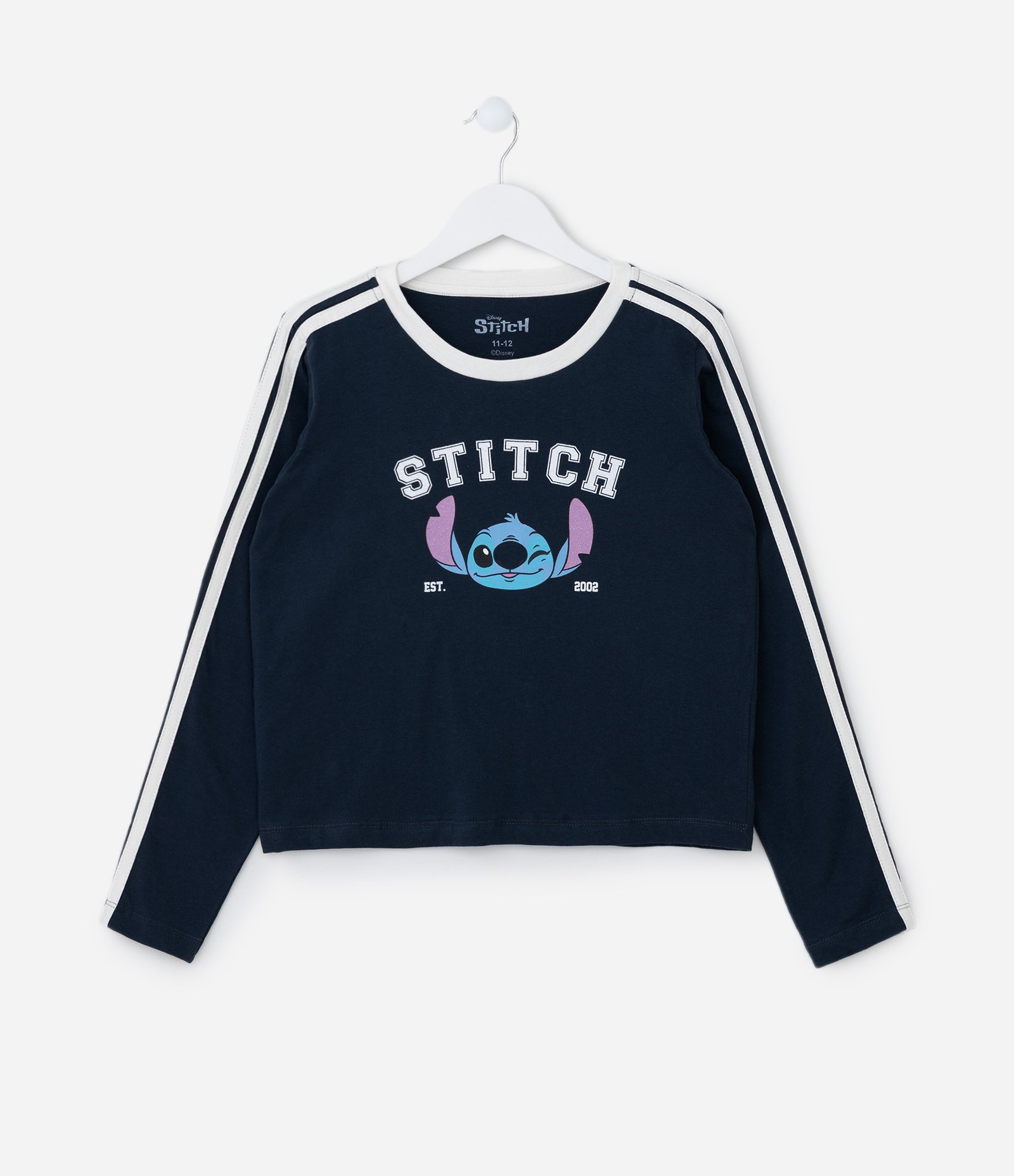 Blusa Infantil Com Estampa do Stitch College - Tam 7 a 14 Anos Azul Escuro 1