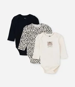 Kit 03 Bodies Infantis com Estampa Oncinha - Tam RN a 18 meses