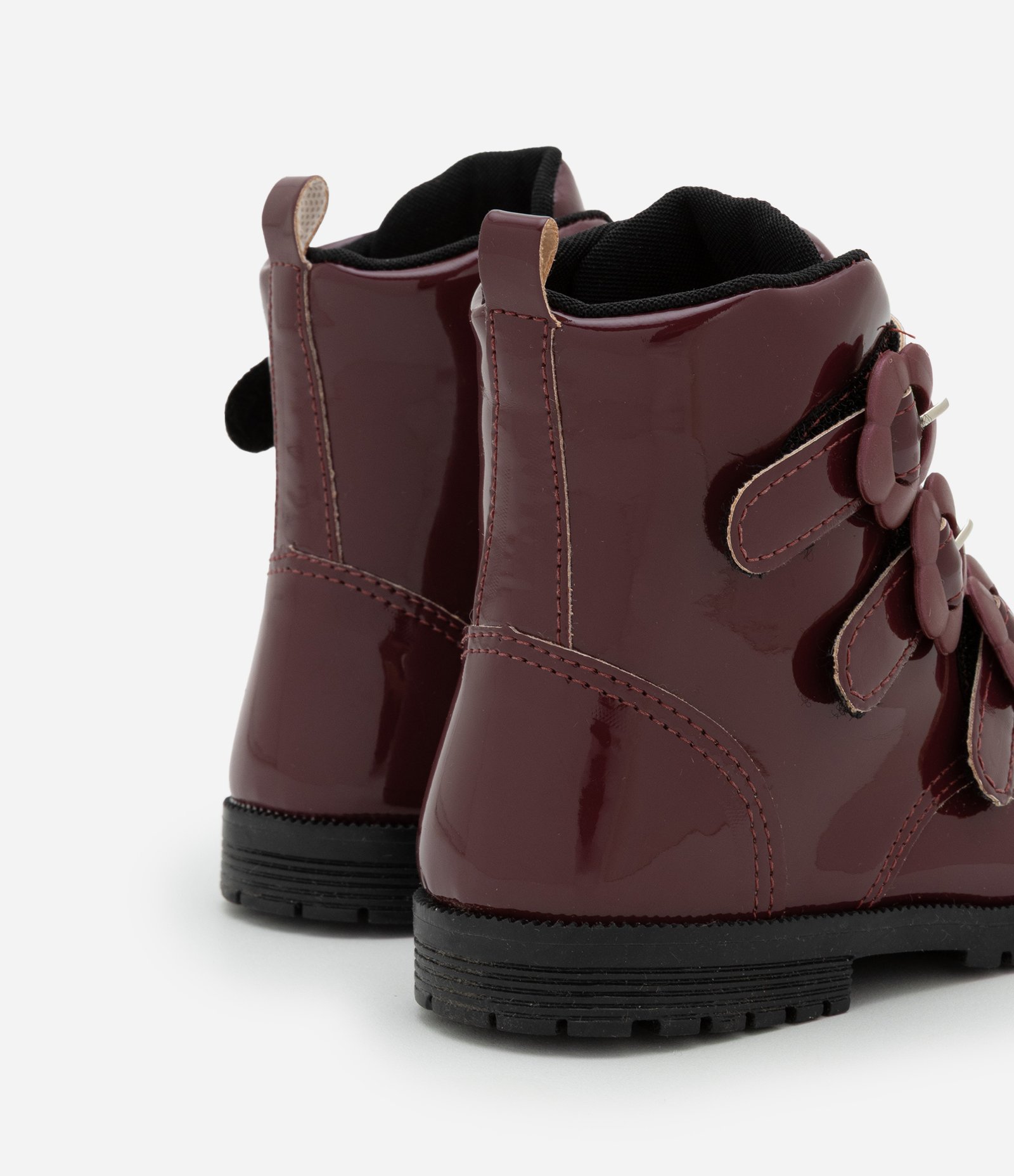 Bota Coturno Infantil com Fivelas Florzinhas - Tam 20 a 27 Vermelho Bordô 2