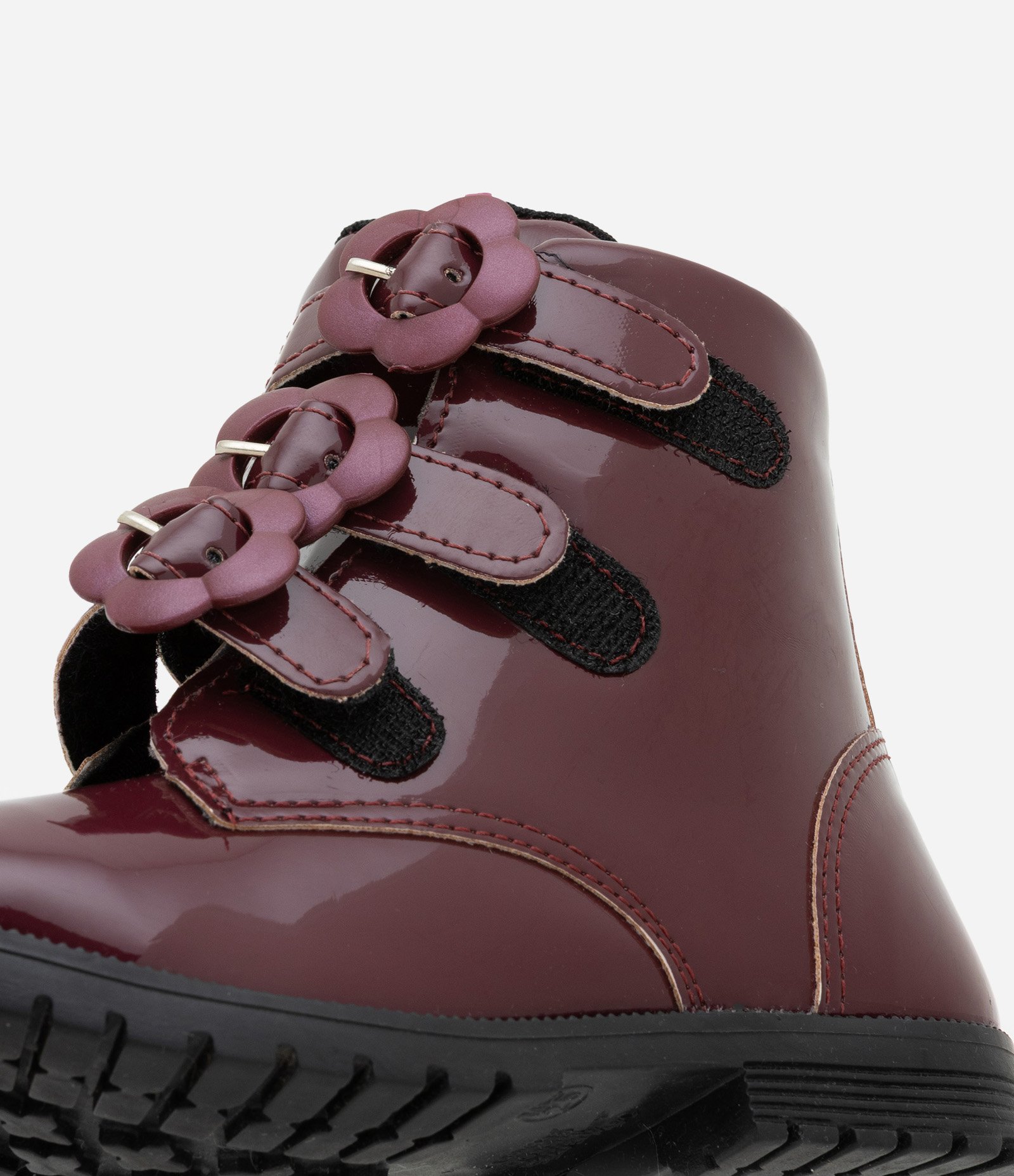 Bota Coturno Infantil com Fivelas Florzinhas - Tam 20 a 27 Vermelho Bordô 3
