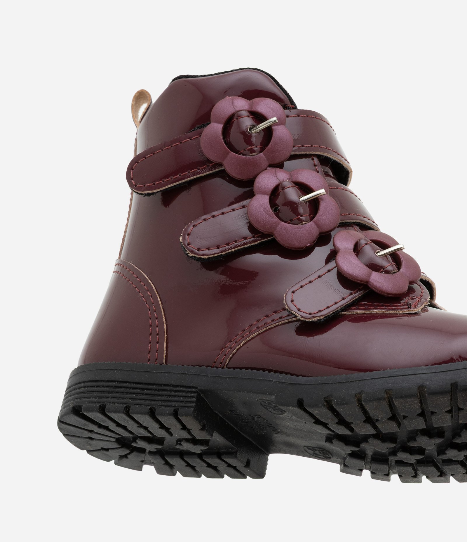 Bota Coturno Infantil com Fivelas Florzinhas - Tam 20 a 27 Vermelho Bordô 4