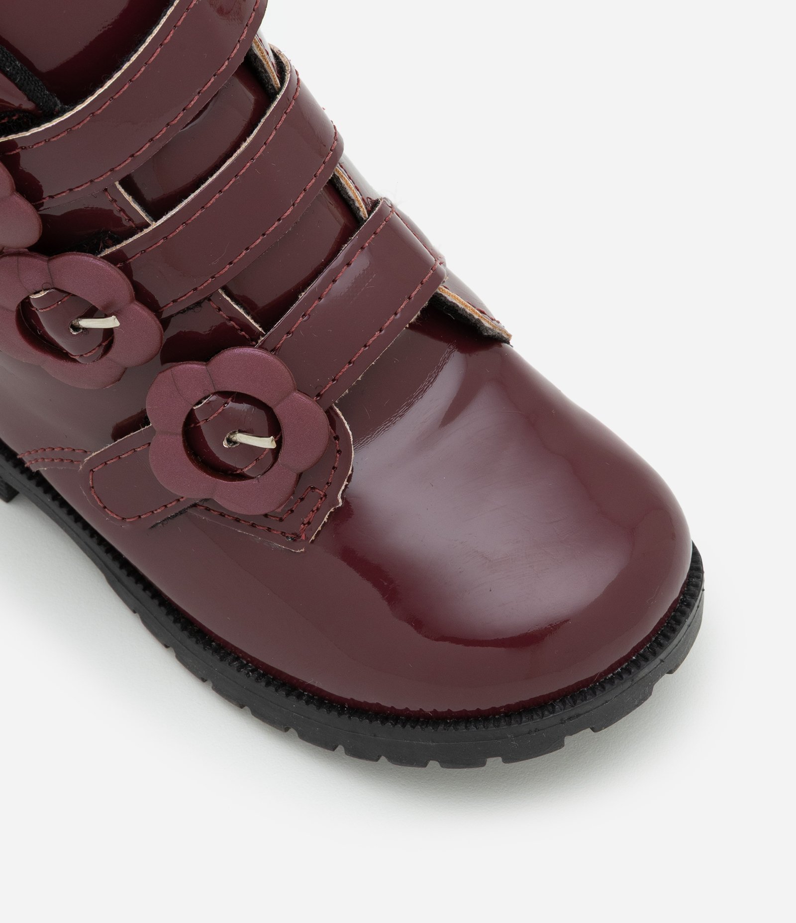 Bota Coturno Infantil com Fivelas Florzinhas - Tam 20 a 27 Vermelho Bordô 5