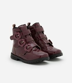 Bota Coturno Infantil com Fivelas Florzinhas - Tam 20 a 27