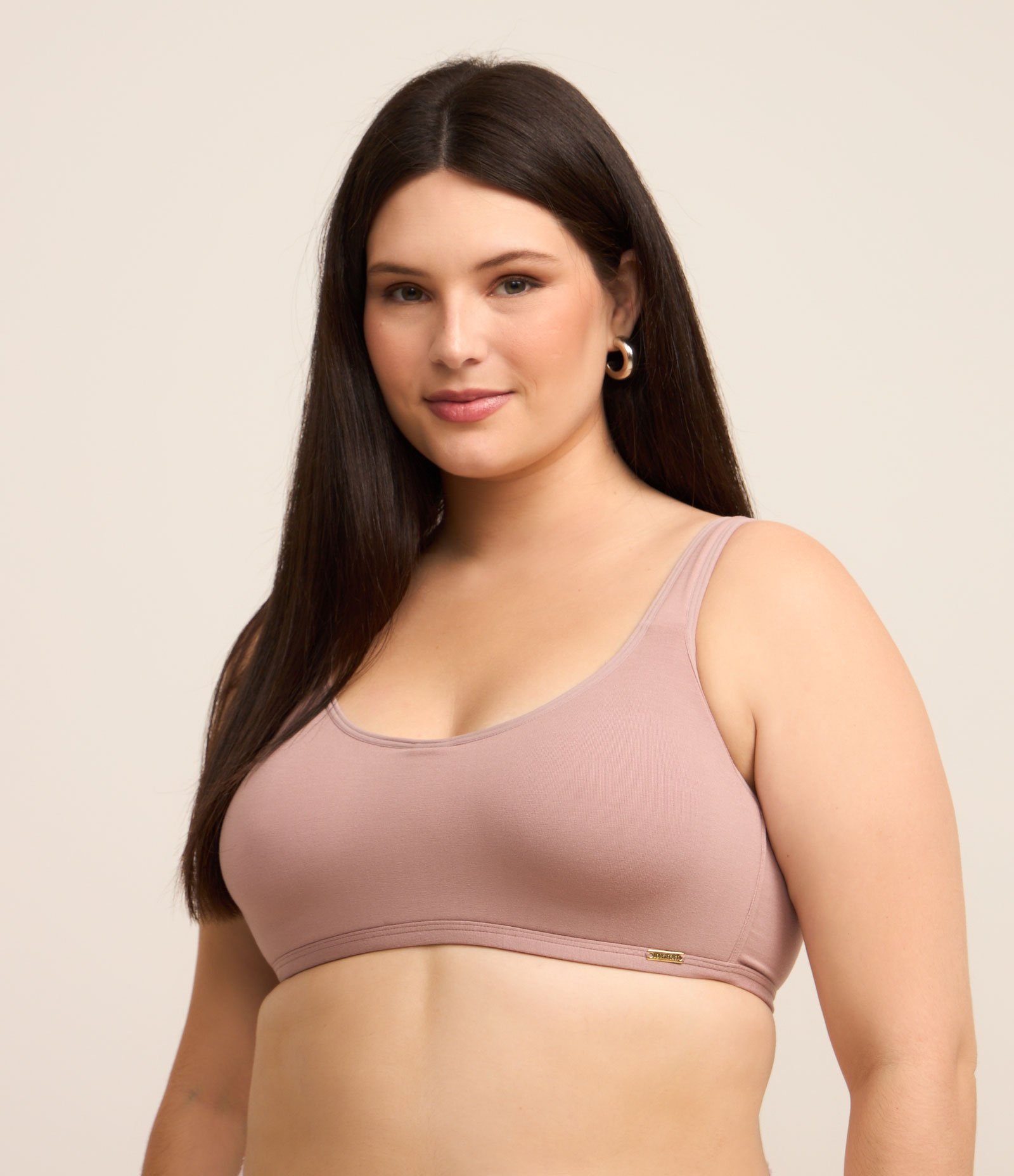 Sutiã Top com Sem Bojo e Alça Acolchoada Curve & Plus Size Bege 1
