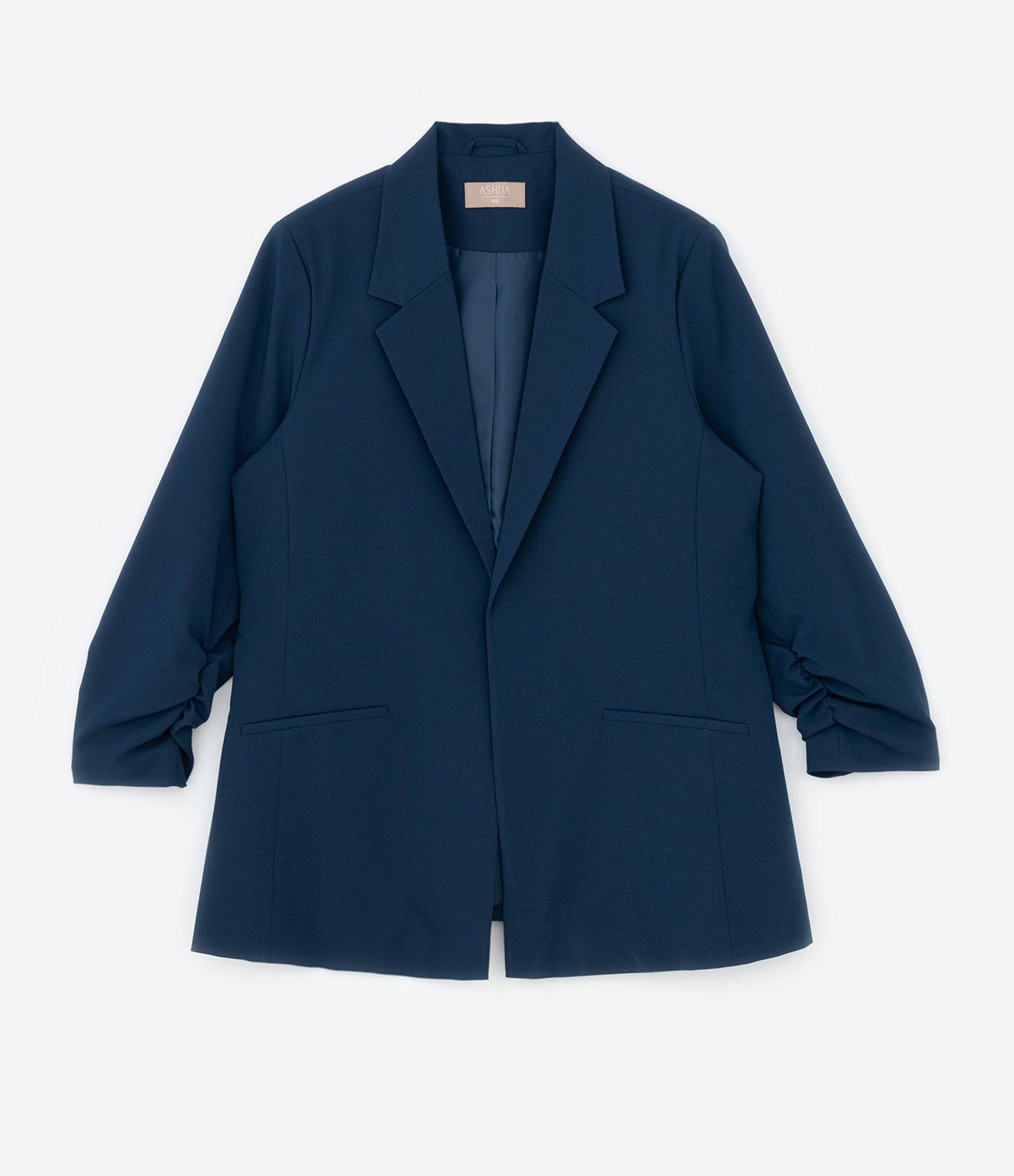 Blazer Alongado em Crepe Manga Puxadinha Curve & Plus Size Azul 3