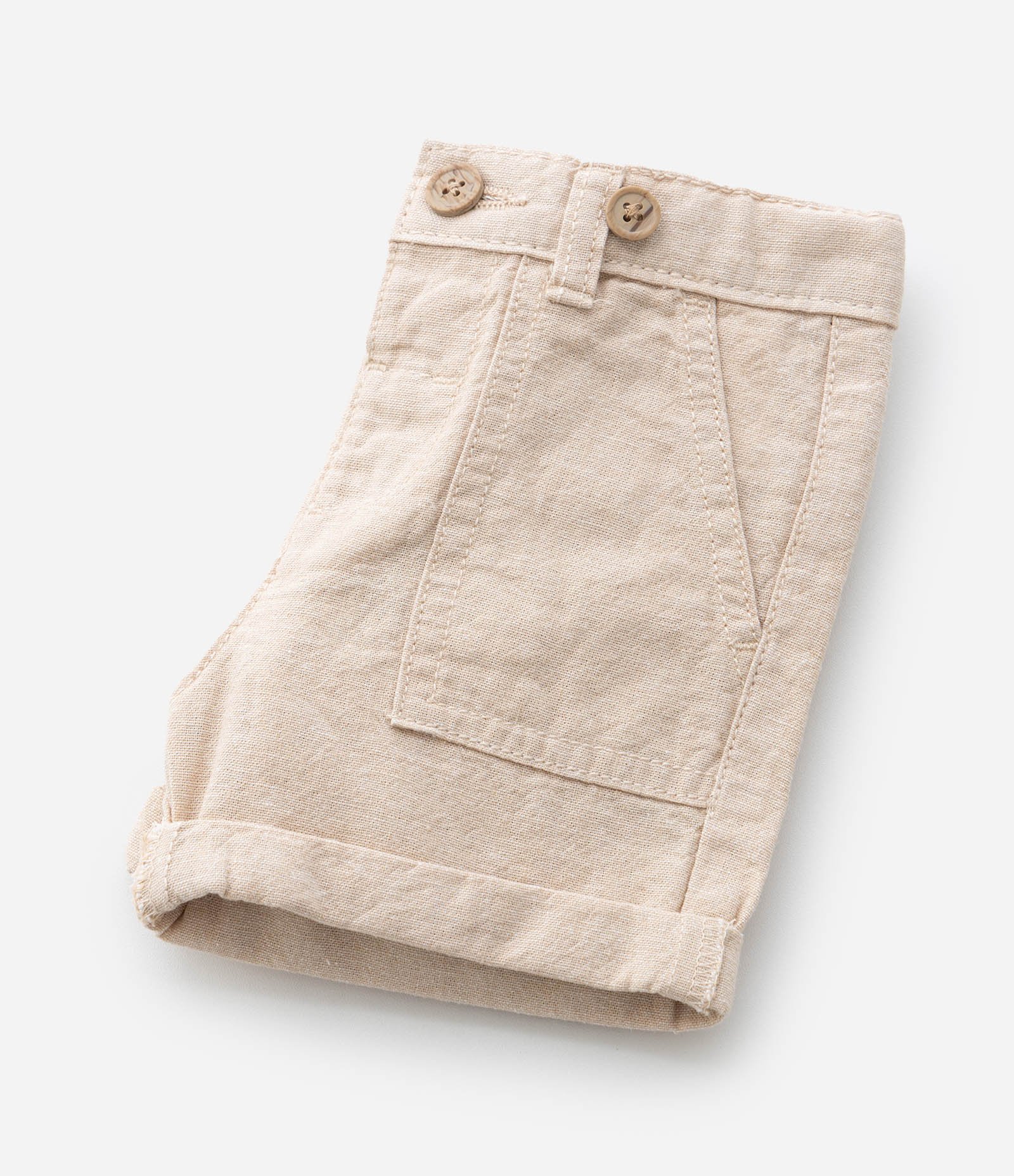 Bermuda Infantil em Linho com Suspensório - Tam 0 a 18 Meses Bege 8
