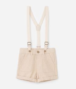 Bermuda Infantil em Linho com Suspensório - Tam 0 a 18 Meses