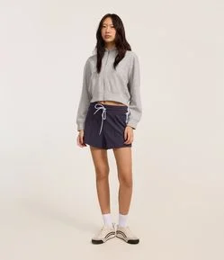Short Regular em Helanca com Cós Elástico e Cordão Bicolor