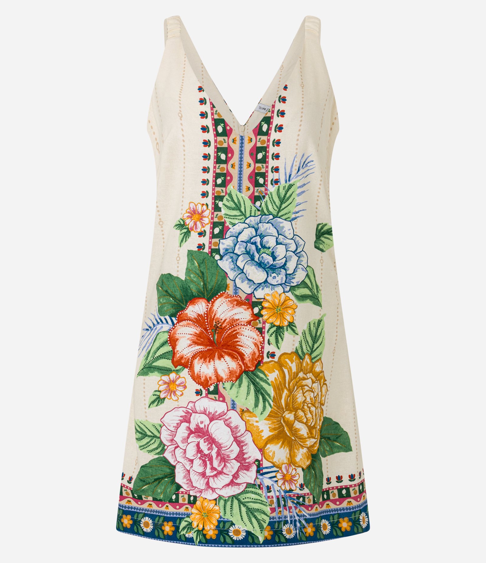 Vestido Curto em Viscose com Linho e Estampa Floral Bege 6