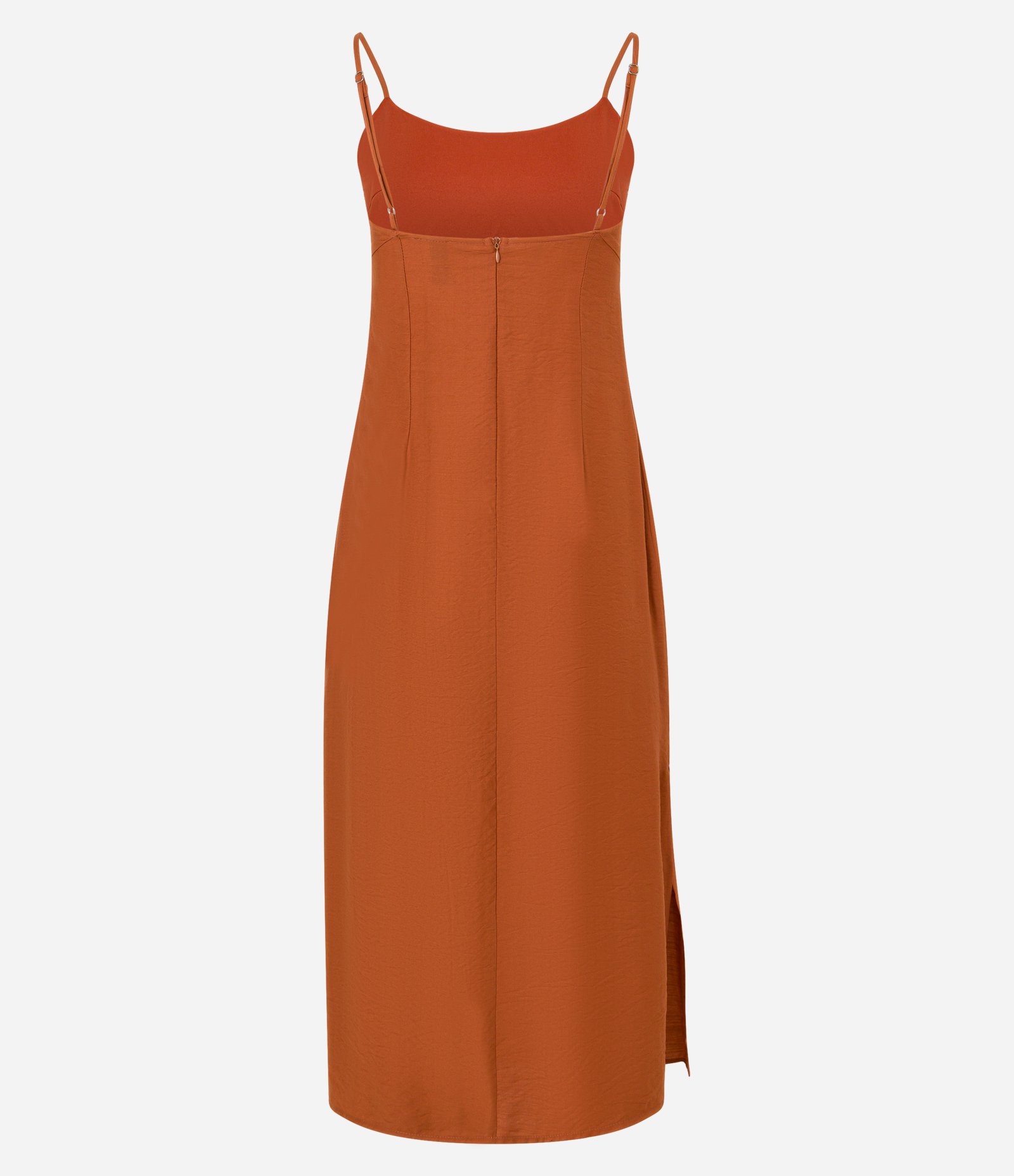Vestido New Midi com Alça Fina e Zíper nas Costas Terracota 2