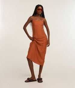 Vestido New Midi com Alça Fina e Zíper nas Costas