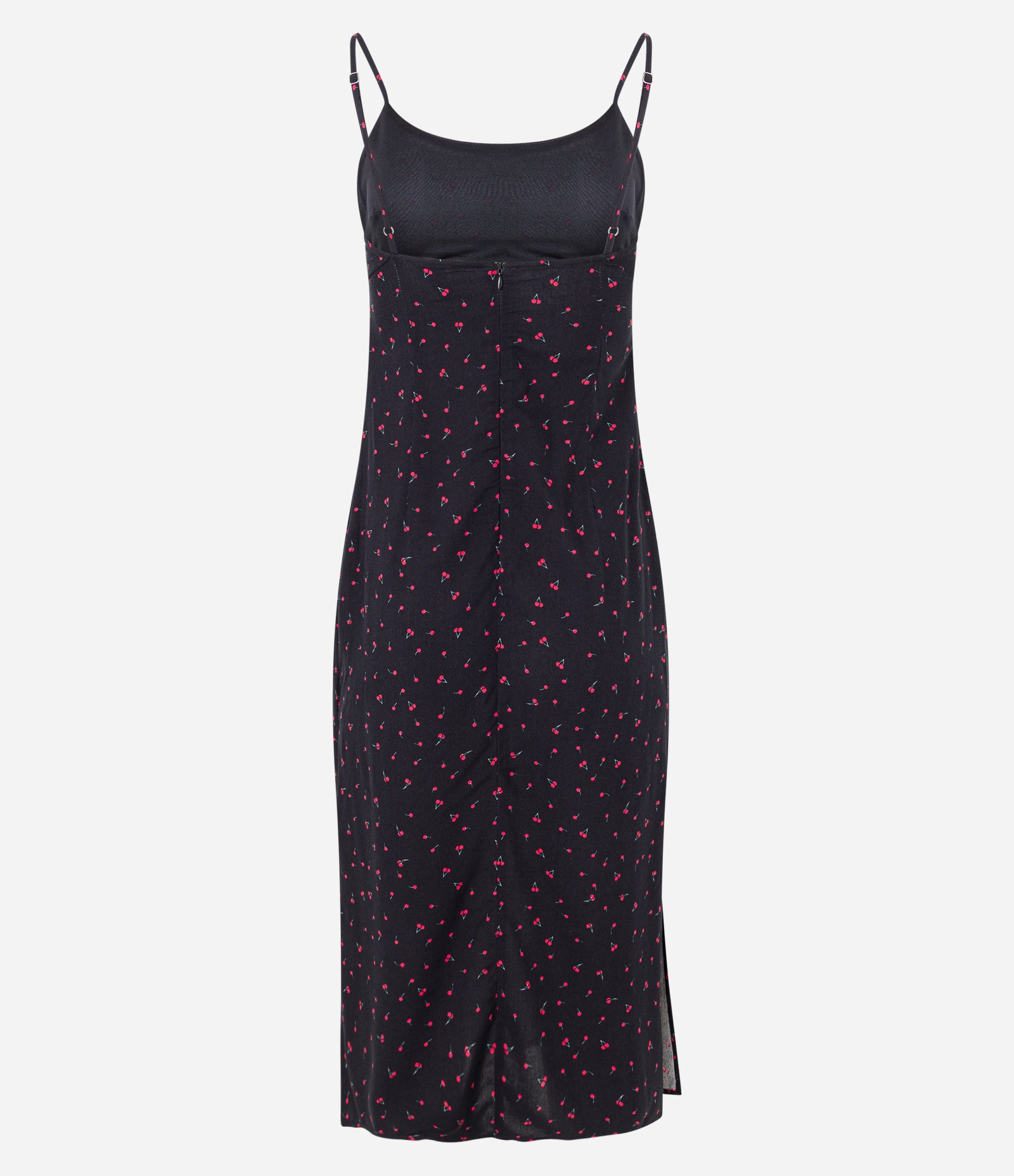 Vestido New Midi em Viscose com Cerejinhas e Fenda Preto 6
