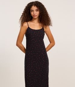Vestido New Midi em Viscose com Cerejinhas e Fenda